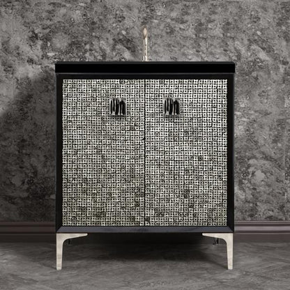 Linkasink - Mother Of Pearl With 3 Inch Black Tigler Artisan Glass Prism Hardware 30 Inch Wide Black Vanity