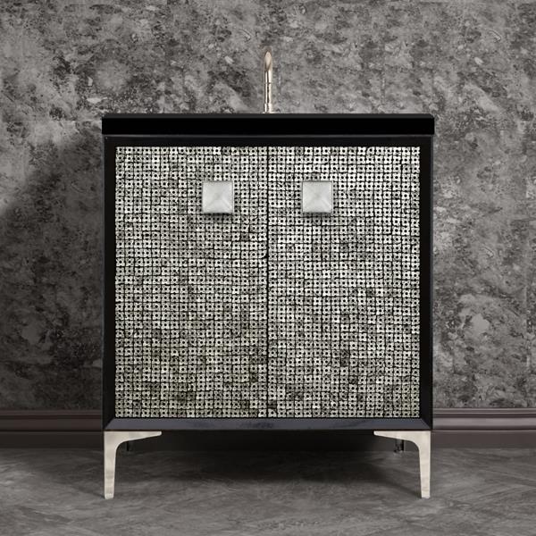 Linkasink - Mother Of Pearl With 3 Inch Eglomise Prism Artisan Glass Hardware 30 Inch Wide Black Vanity