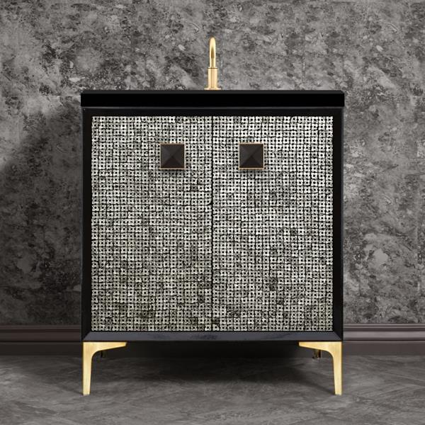 Linkasink - Mother Of Pearl With 3 Inch Black Prism Artisan Glass Hardware 30 Inch Wide Black Vanity