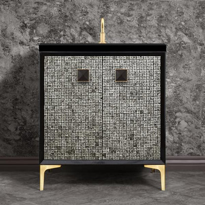 Linkasink - Mother Of Pearl With 3 Inch Black Prism Artisan Glass Hardware 30 Inch Wide Black Vanity