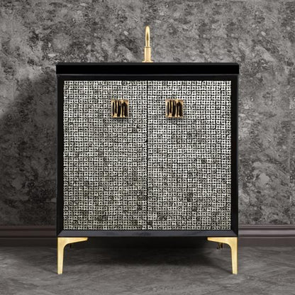 Linkasink - Mother Of Pearl With 3 Inch Black Tigler Artisan Glass Prism Hardware 30 Inch Wide Black Vanity