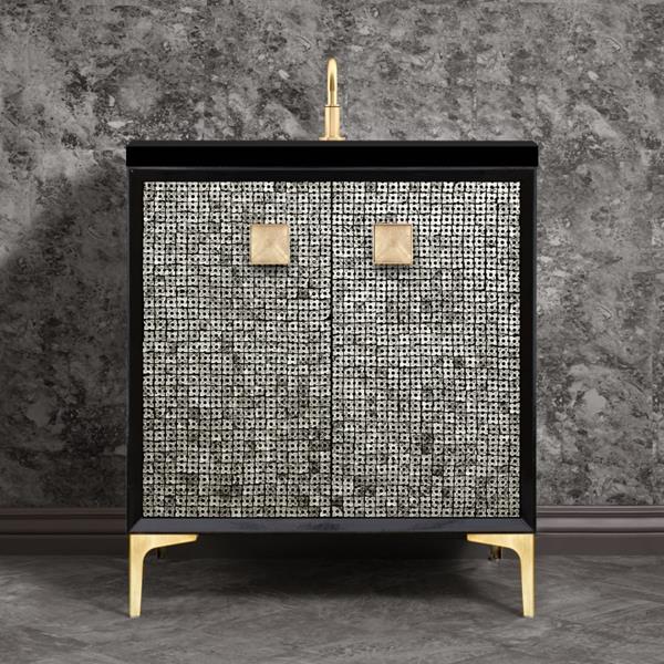 Linkasink - Mother Of Pearl With 3 Inch Eglomise Prism Artisan Glass Hardware 30 Inch Wide Black Vanity