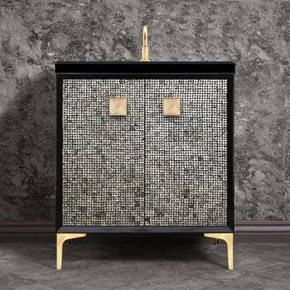 Linkasink - Mother Of Pearl With 3 Inch Eglomise Prism Artisan Glass Hardware 30 Inch Wide Black Vanity