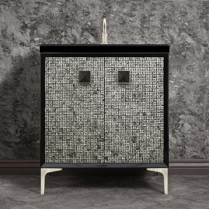 Linkasink - Mother Of Pearl With 3 Inch Black Prism Artisan Glass Hardware 30 Inch Wide Black Vanity