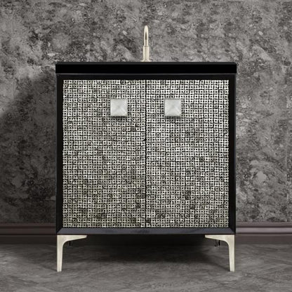 Linkasink - Mother Of Pearl With 3 Inch Eglomise Prism Artisan Glass Hardware 30 Inch Wide Black Vanity