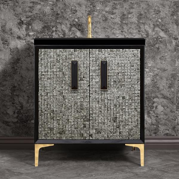Linkasink - Mother Of Pearl With 8 Inch Black Prism Artisan Glass Hardware 30 Inch Wide Black Vanity