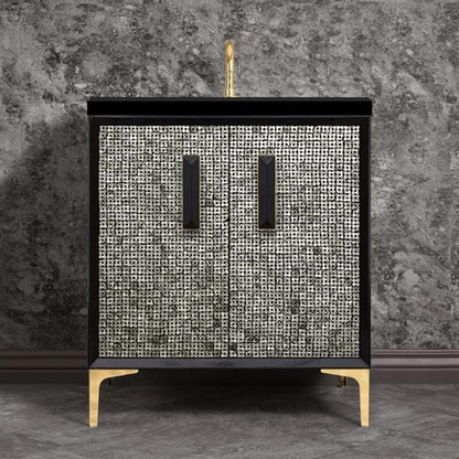 Linkasink - Mother Of Pearl With 8 Inch Black Prism Artisan Glass Hardware 30 Inch Wide Black Vanity