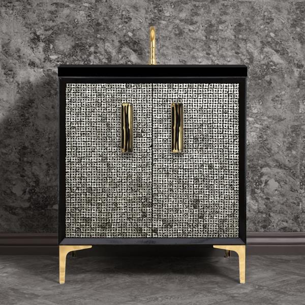 Linkasink - Mother Of Pearl With 8 Inch Black Tigler Artisan Glass Prism Hardware 30 Inch Wide Black Vanity