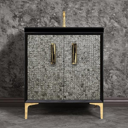Linkasink - Mother Of Pearl With 8 Inch Black Tigler Artisan Glass Prism Hardware 30 Inch Wide Black Vanity