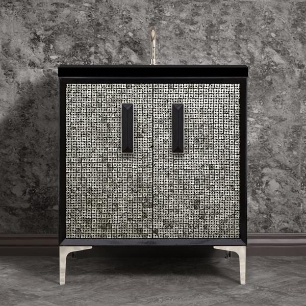 Linkasink - Mother Of Pearl With 8 Inch Black Prism Artisan Glass Hardware 30 Inch Wide Black Vanity