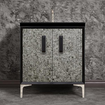 Linkasink - Mother Of Pearl With 8 Inch Black Prism Artisan Glass Hardware 30 Inch Wide Black Vanity