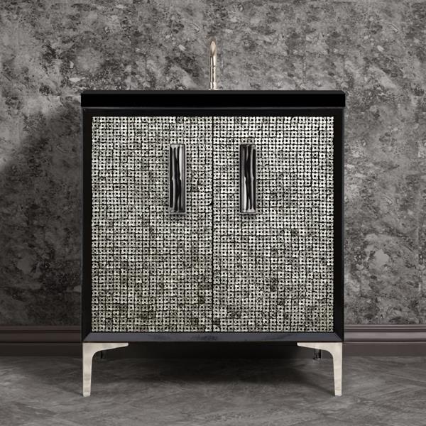 Linkasink - Mother Of Pearl With 8 Inch Black Tigler Artisan Glass Prism Hardware 30 Inch Wide Black Vanity