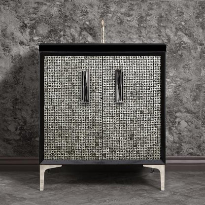 Linkasink - Mother Of Pearl With 8 Inch Black Tigler Artisan Glass Prism Hardware 30 Inch Wide Black Vanity