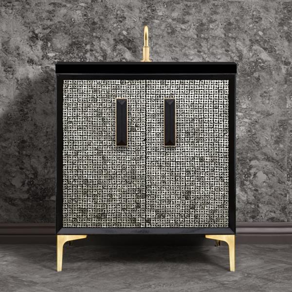 Linkasink - Mother Of Pearl With 8 Inch Black Prism Artisan Glass Hardware 30 Inch Wide Black Vanity