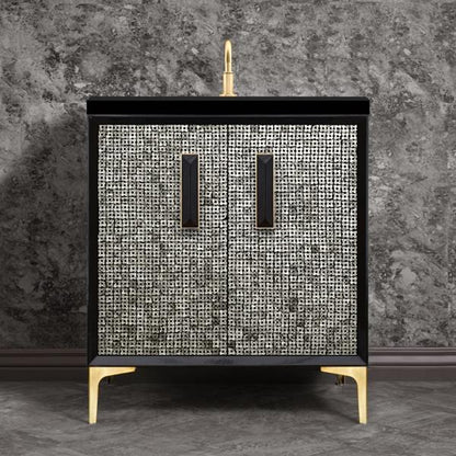 Linkasink - Mother Of Pearl With 8 Inch Black Prism Artisan Glass Hardware 30 Inch Wide Black Vanity