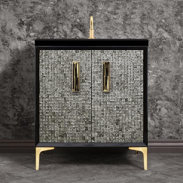 Linkasink - Mother Of Pearl With 8 Inch Black Tigler Artisan Glass Prism Hardware 30 Inch Wide Black Vanity