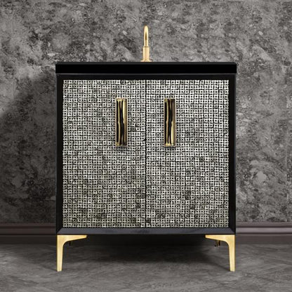 Linkasink - Mother Of Pearl With 8 Inch Black Tigler Artisan Glass Prism Hardware 30 Inch Wide Black Vanity