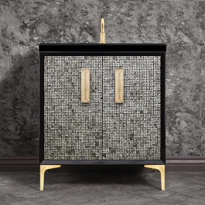 Linkasink - Mother Of Pearl With 8 Inch Eglomise Prism Artisan Glass Hardware  30 Inch Wide Black Vanity