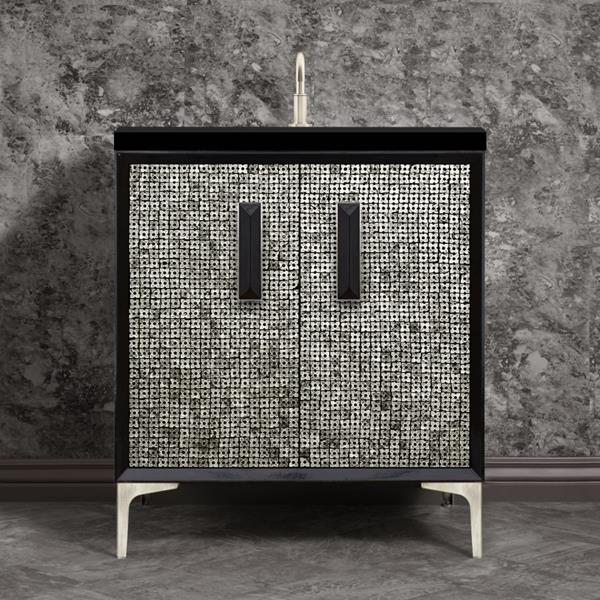 Linkasink - Mother Of Pearl With 8 Inch Black Prism Artisan Glass Hardware 30 Inch Wide Black Vanity