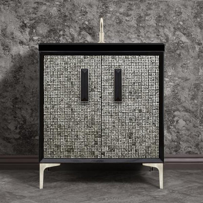 Linkasink - Mother Of Pearl With 8 Inch Black Prism Artisan Glass Hardware 30 Inch Wide Black Vanity