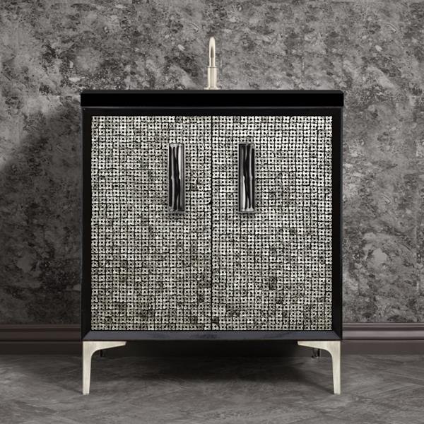 Linkasink - Mother Of Pearl With 8 Inch Black Tigler Artisan Glass Prism Hardware 30 Inch Wide Black Vanity