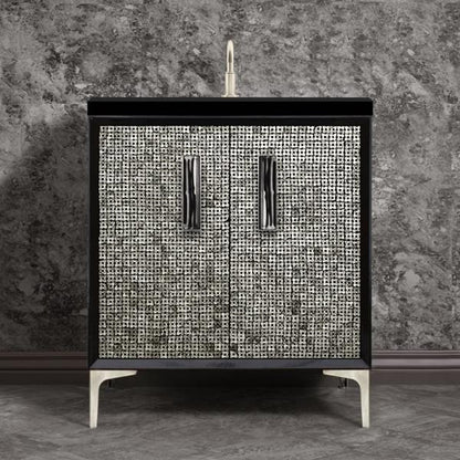 Linkasink - Mother Of Pearl With 8 Inch Black Tigler Artisan Glass Prism Hardware 30 Inch Wide Black Vanity