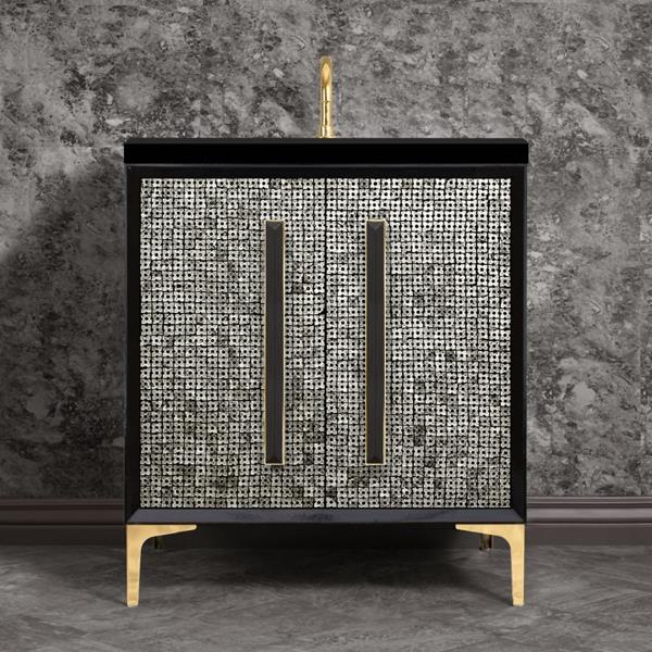 Linkasink - Mother Of Pearl With 18 Inch Black Prism Artisan Glass Hardware 30 Inch Wide Black Vanity