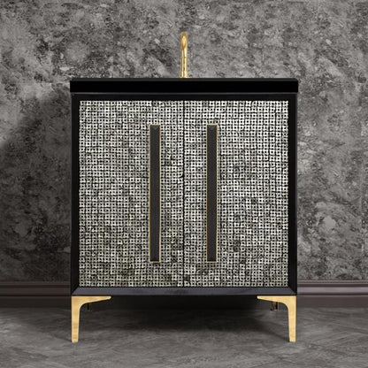 Linkasink - Mother Of Pearl With 18 Inch Black Prism Artisan Glass Hardware 30 Inch Wide Black Vanity