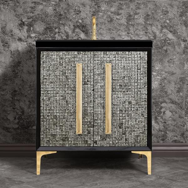 Linkasink - Mother Of Pearl With 18 Inch Eglomise Prism Artisan Glass Hardware 30 Inch Wide Black Vanity