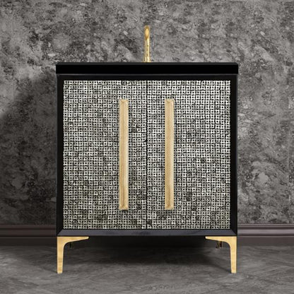 Linkasink - Mother Of Pearl With 18 Inch Eglomise Prism Artisan Glass Hardware 30 Inch Wide Black Vanity