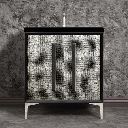 Linkasink - Mother Of Pearl With 18 Inch Black Prism Artisan Glass Hardware 30 Inch Wide Black Vanity