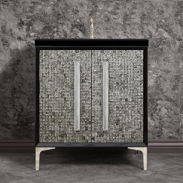 Linkasink - Mother Of Pearl With 18 Inch Eglomise Prism Artisan Glass Hardware 30 Inch Wide Black Vanity