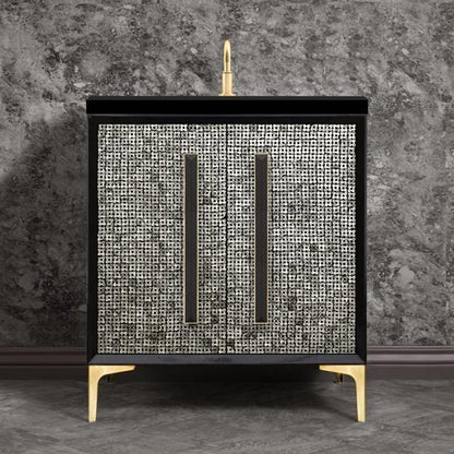 Linkasink - Mother Of Pearl With 18 Inch Black Prism Artisan Glass Hardware 30 Inch Wide Black Vanity