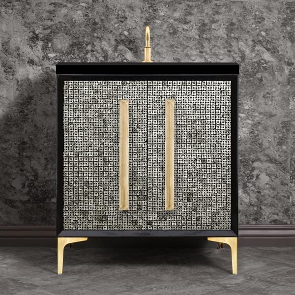 Linkasink - Mother Of Pearl With 18 Inch Eglomise Prism Artisan Glass Hardware 30 Inch Wide Black Vanity