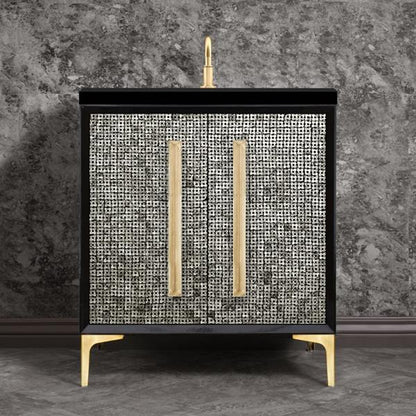 Linkasink - Mother Of Pearl With 18 Inch Eglomise Prism Artisan Glass Hardware 30 Inch Wide Black Vanity