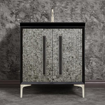 Linkasink - Mother Of Pearl With 18 Inch Black Prism Artisan Glass Hardware 30 Inch Wide Black Vanity