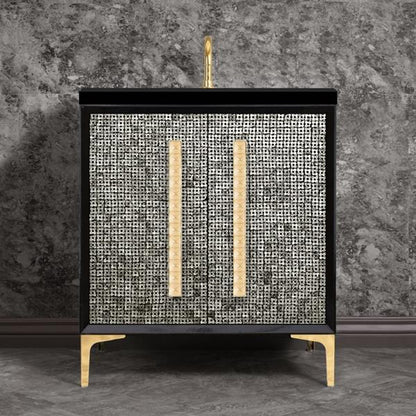 Linkasink - Mother Of Pearl With 18 Inch Eglomise Pyramid Artisan Glass Hardware 30 Inch Wide Black Vanity