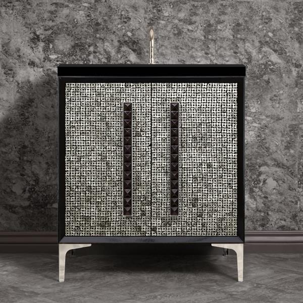 Linkasink - Mother Of Pearl With 18 Inch Black Pyramid Artisan Glass Hardware 30 Inch Wide Black Vanity