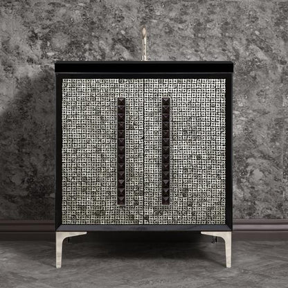 Linkasink - Mother Of Pearl With 18 Inch Black Pyramid Artisan Glass Hardware 30 Inch Wide Black Vanity