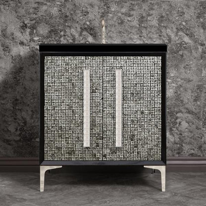 Linkasink - Mother Of Pearl With 18 Inch Eglomise Pyramid Artisan Glass Hardware 30 Inch Wide Black Vanity