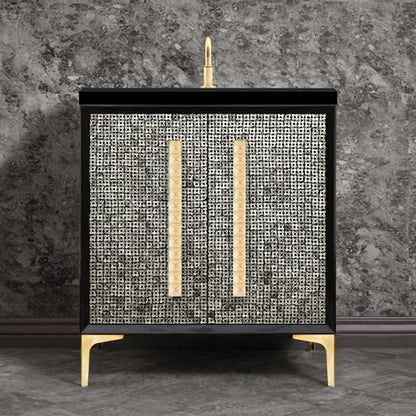 Linkasink - Mother Of Pearl With 18 Inch Eglomise Pyramid Artisan Glass Hardware 30 Inch Wide Black Vanity