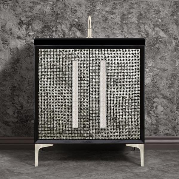 Linkasink - Mother Of Pearl With 18 Inch Eglomise Pyramid Artisan Glass Hardware 30 Inch Wide Black Vanity