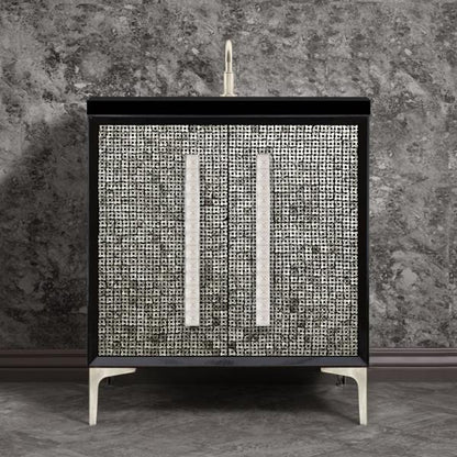 Linkasink - Mother Of Pearl With 18 Inch Eglomise Pyramid Artisan Glass Hardware 30 Inch Wide Black Vanity