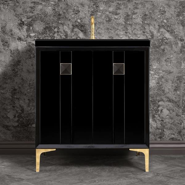 Linkasink - Tuxedo With 3 Inch Black Prism Artisan Glass Hardware 30 Inch Wide Black Vanity