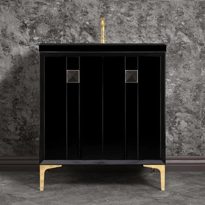Linkasink - Tuxedo With 3 Inch Black Prism Artisan Glass Hardware 30 Inch Wide Black Vanity
