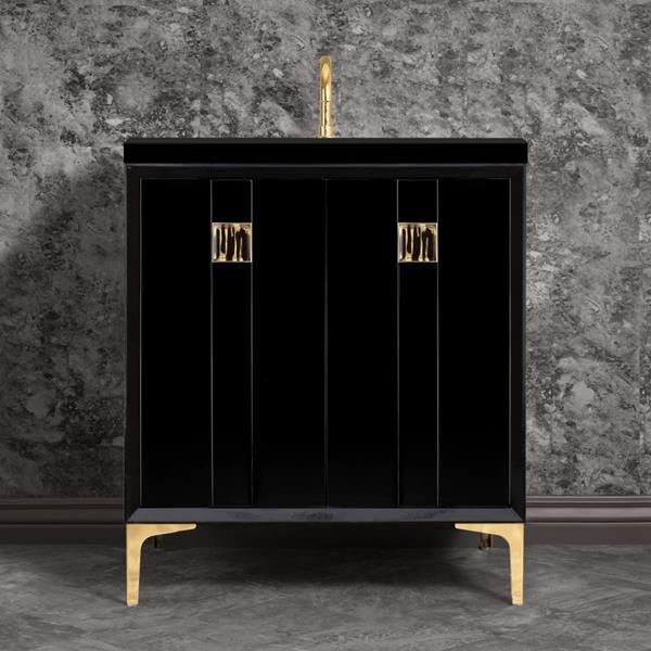 Linkasink - Tuxedo With 3 Inch Black Tiger Prism Artisan Glass Hardware 30 Inch Wide Black Vanity