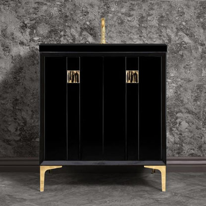 Linkasink - Tuxedo With 3 Inch Black Tiger Prism Artisan Glass Hardware 30 Inch Wide Black Vanity