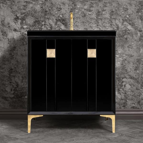 Linkasink - Tuxedo With 3 Inch Eglomise Prism Artisan Glass Hardware 30 Inch Wide Black Vanity