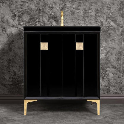 Linkasink - Tuxedo With 3 Inch Eglomise Prism Artisan Glass Hardware 30 Inch Wide Black Vanity