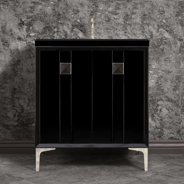 Linkasink - Tuxedo With 3 Inch Black Prism Artisan Glass Hardware 30 Inch Wide Black Vanity